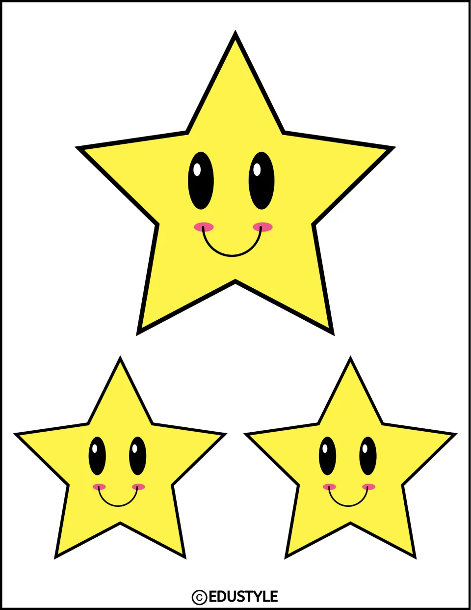 Three smiling yellow star cutouts, one large and two small, for the bulletin board and door decor kit