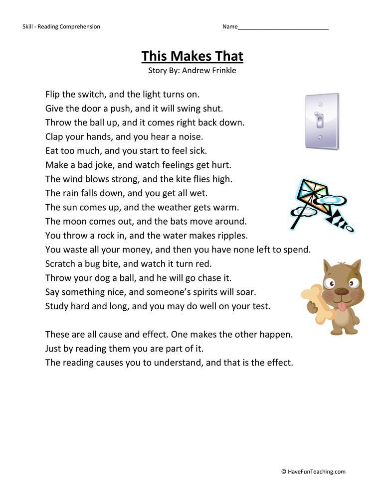 This Makes That Reading Comprehension Worksheet teaching resource preview
