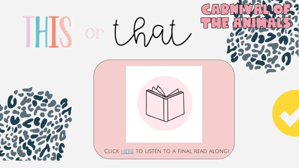 Final read-along slide shows a book illustration and the prompt 'Click here to listen to a final read along!'