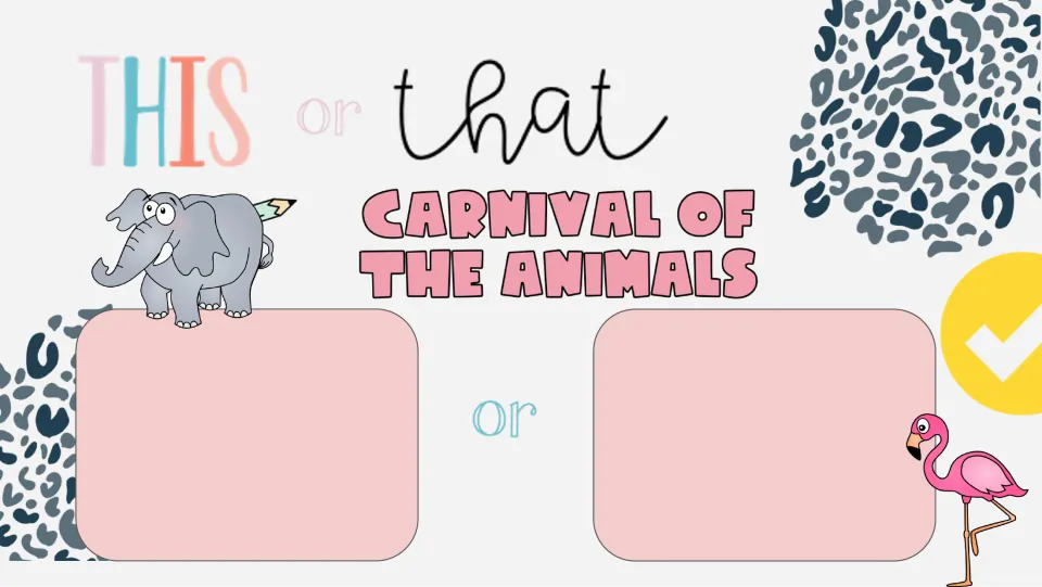 Blank this-or-that slide for students to add two musical selections with songs that remind them of animals