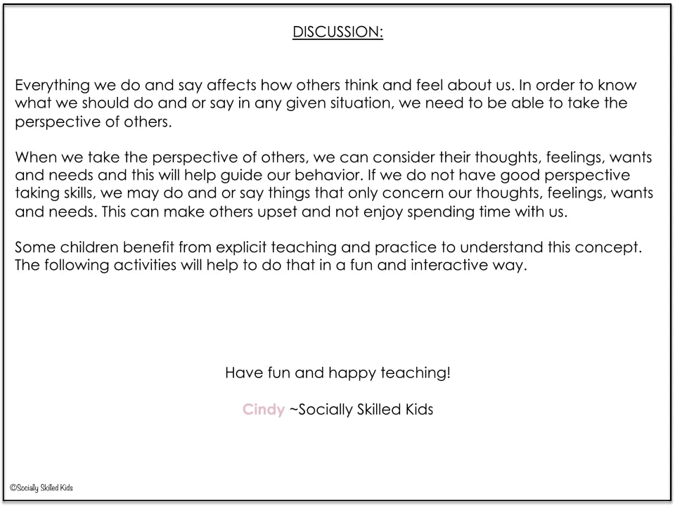 Discussion introduction explaining how considering others' thoughts, feelings, wants, and needs guides behavior