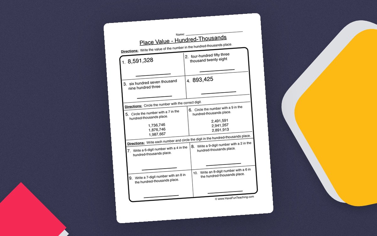 Thousands, Hundreds, Tens, Ones Place Value Worksheet preview