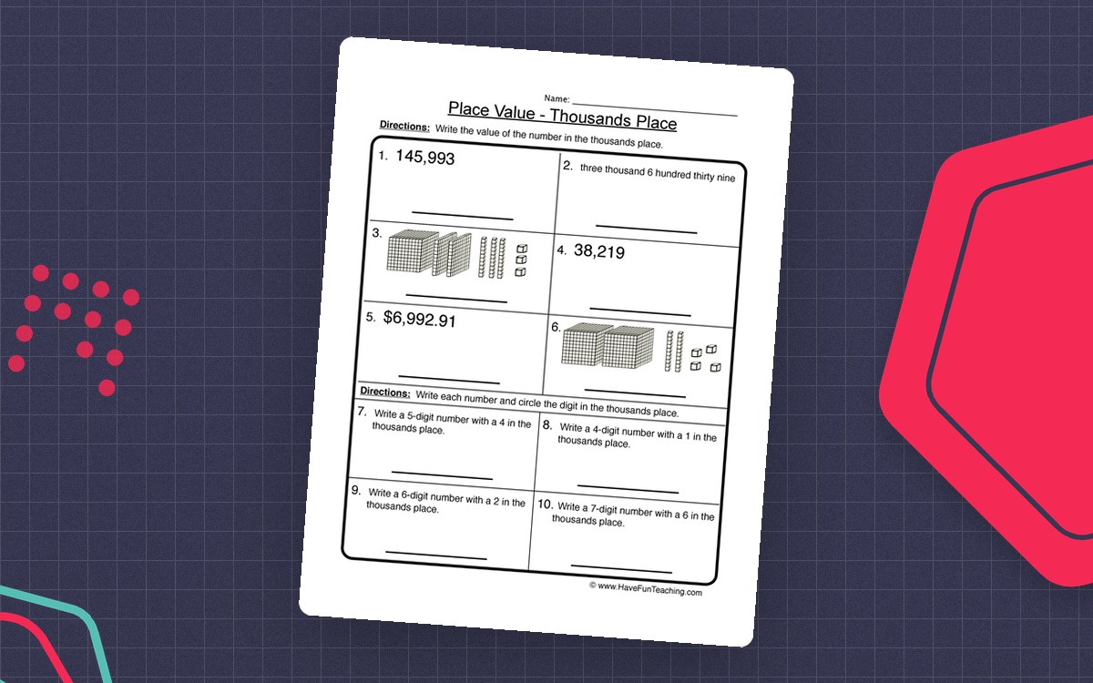 Thousands Place Value Worksheet teaching resource preview