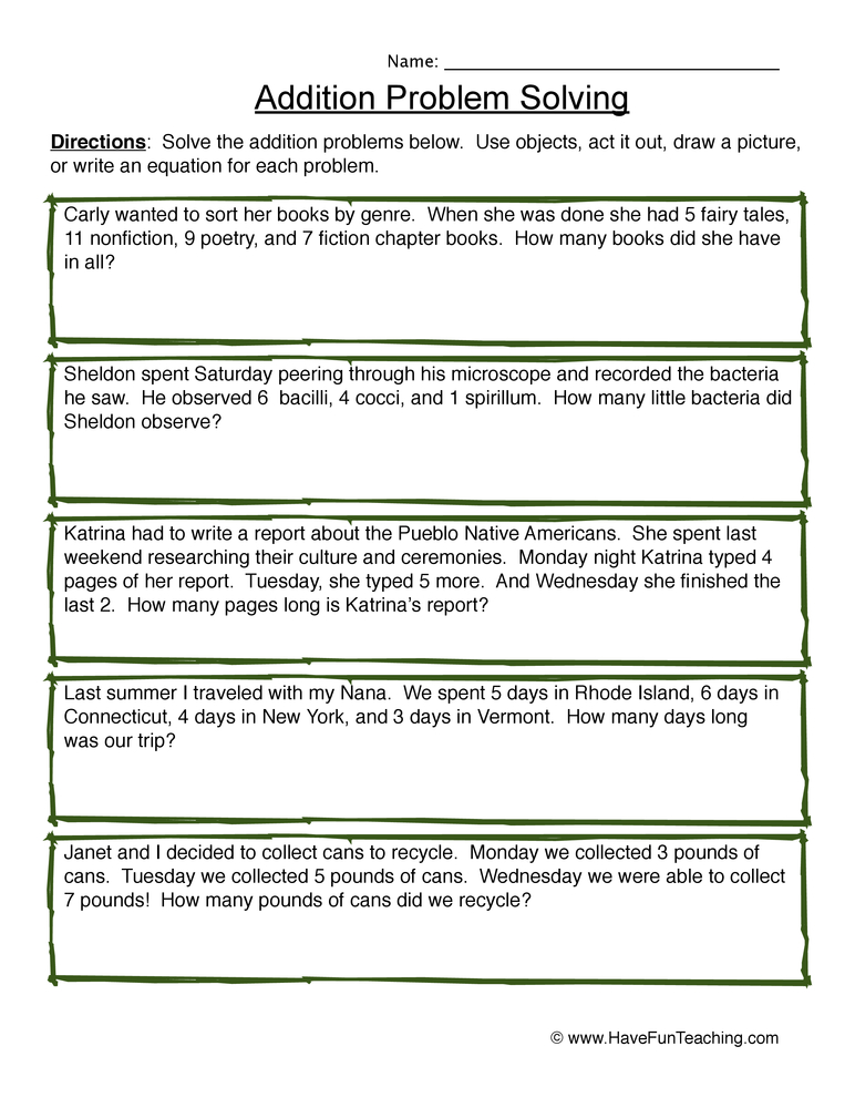 Three Addends Addition Problem Solving Worksheet by Teach Simple