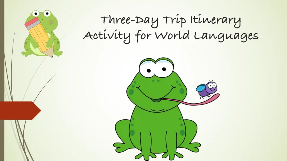 Cover of Three-Day Trip Itinerary Activity for World Languages, introducing the travel-planning resource