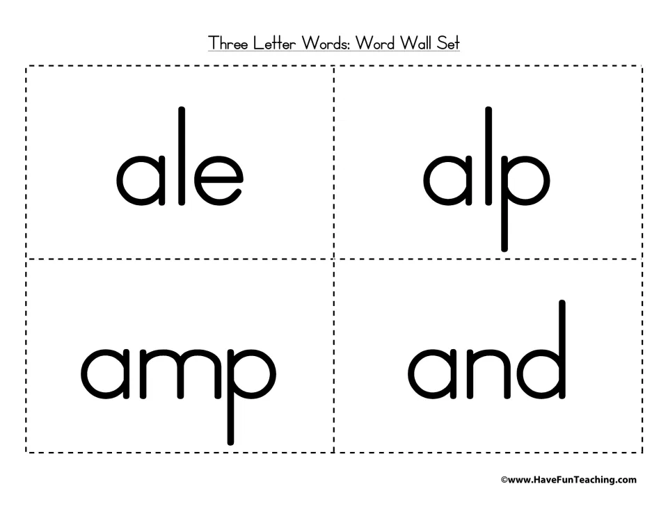 Word wall cards for ale, alp, amp and and: four large-print three-letter words to cut out and read as sight vocabulary
