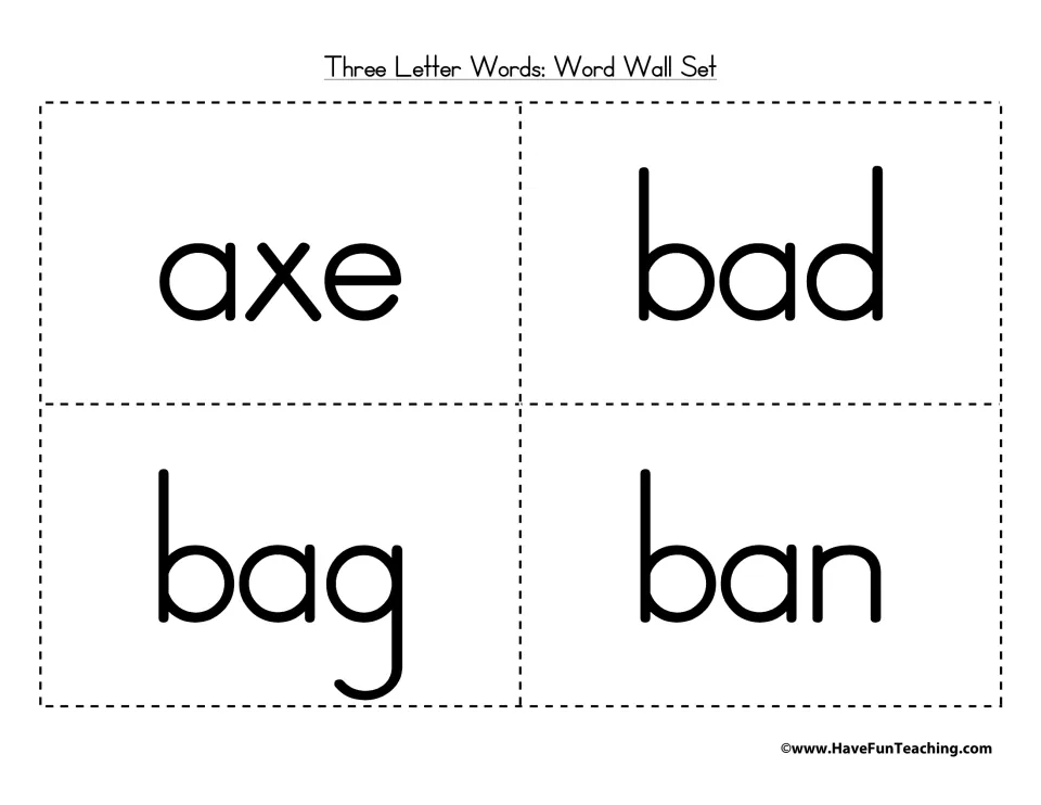 Cards for axe, bad, bag and ban, moving from a-words into b-words, in large print for students to read and blend