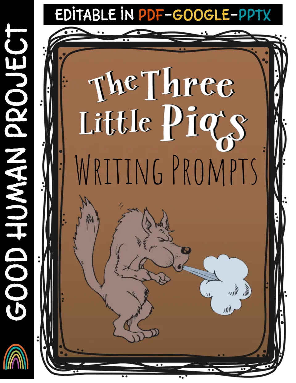 Writing prompt resource cover featuring the story title and the label 'Editable in PDF-Google-PPTX'