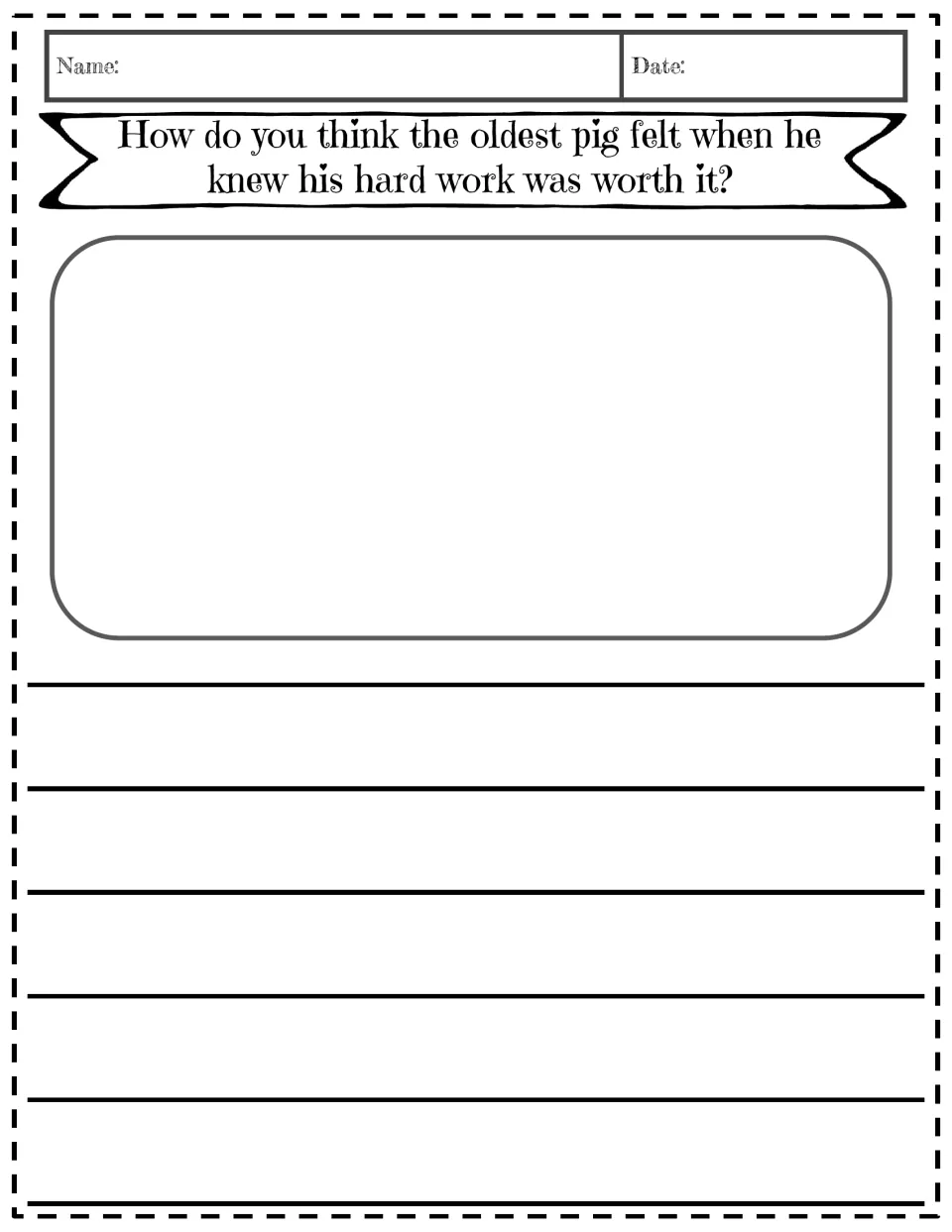 Character feelings writing prompt asks how the oldest pig felt when he knew his hard work was worth it