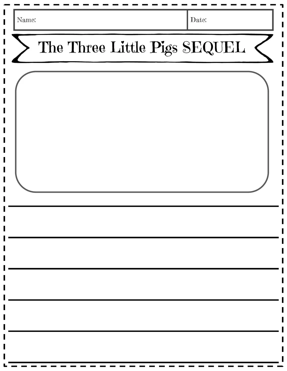 Sequel writing template invites students to continue the pigs' story with their own writing and drawing