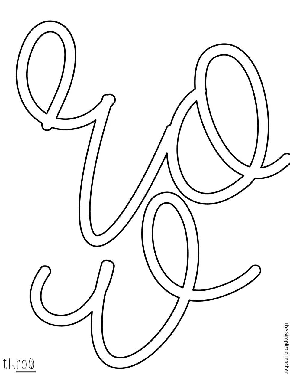 Cut-out piece: outline cursive letters r, o and w that finish the word throw in the door title