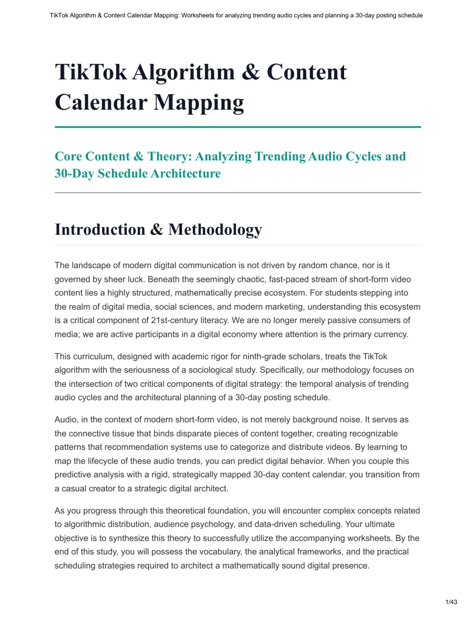 Unit introduction connecting trending audio analysis and 30-day content planning to digital media literacy
