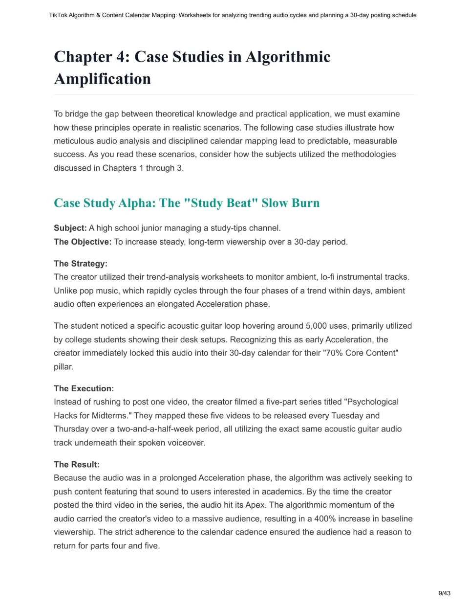 Chapter 4 case study following a study-tips creator's audio selection and five-part series posting schedule