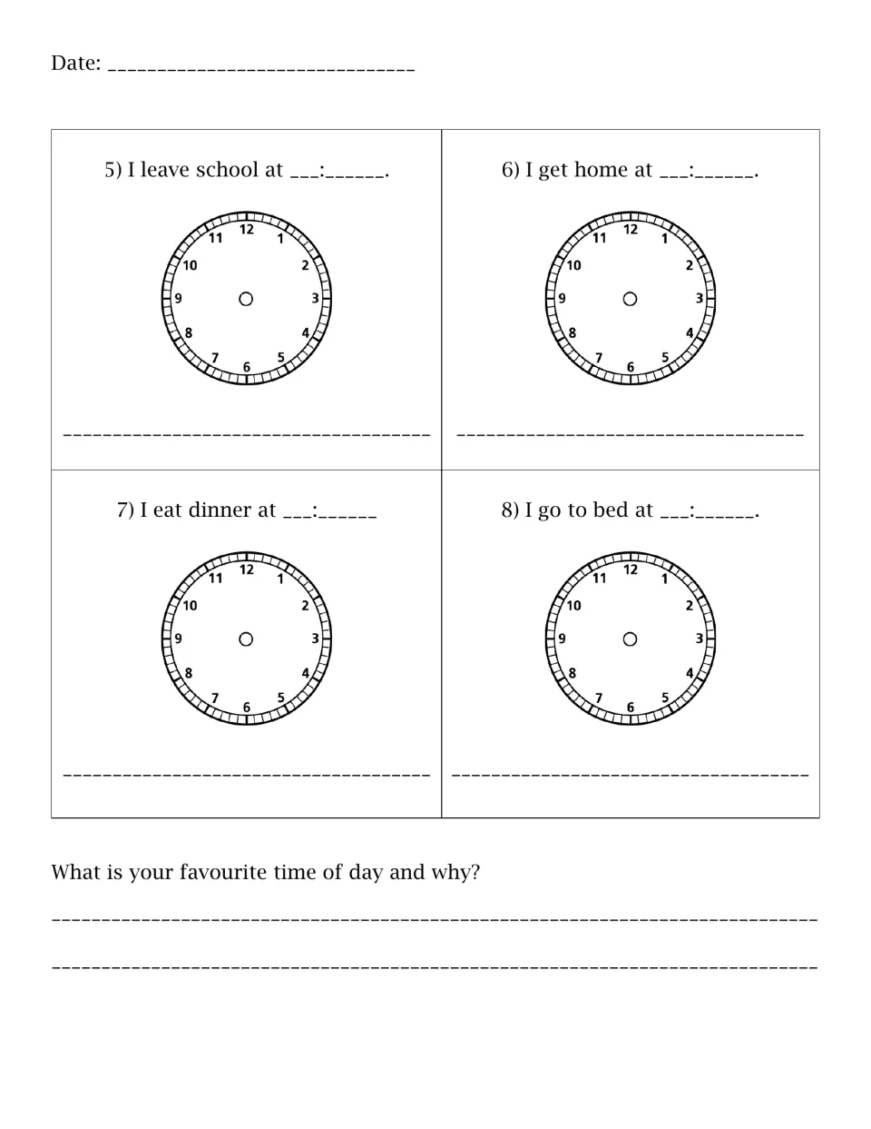 After-school times: students show when they leave school, get home, eat dinner and go to bed, then pick a favourite time