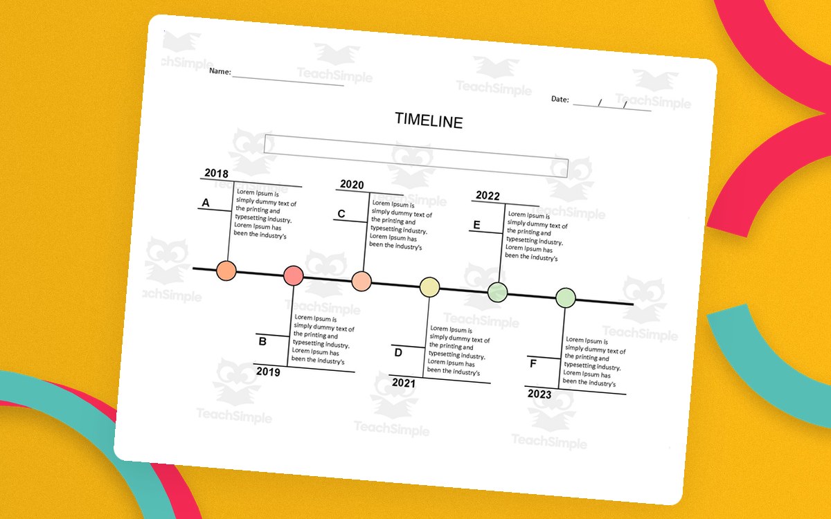 Timeline Template – Editable in Microsoft Word preview: Six-event timeline in color