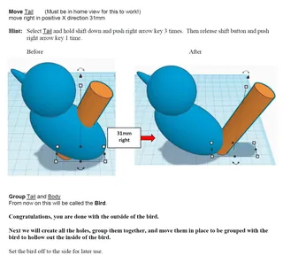 TinkerCAD step-by-step instructions for Bird Whistle – sample page 3