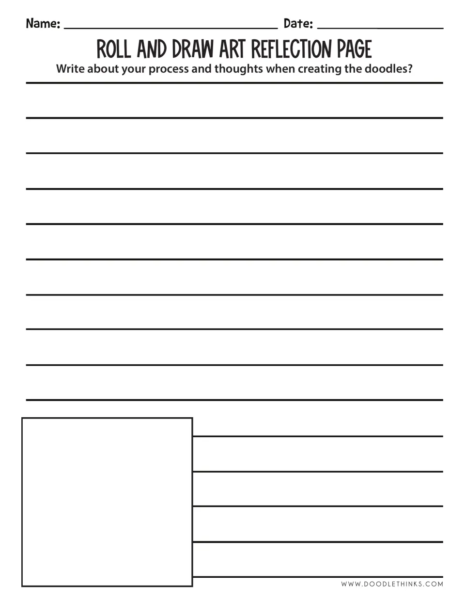 Art reflection page asks students to write about their process and thoughts while creating the doodles.