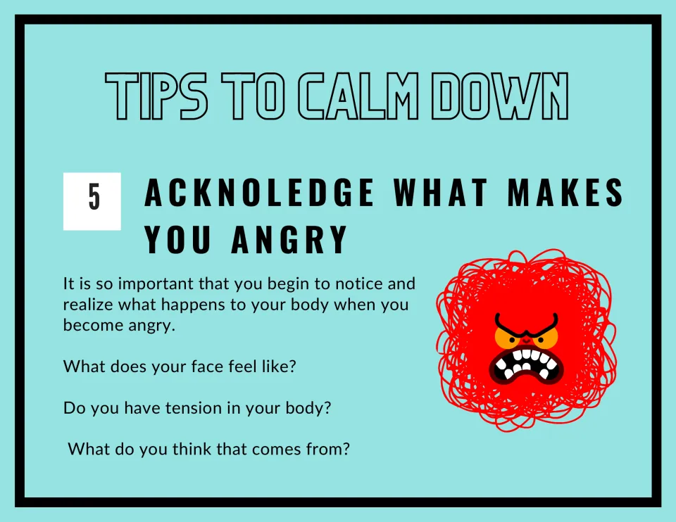 Strategy 5, Acknowledge What Makes You Angry: asks how the face and body feel when angry and where the tension comes from