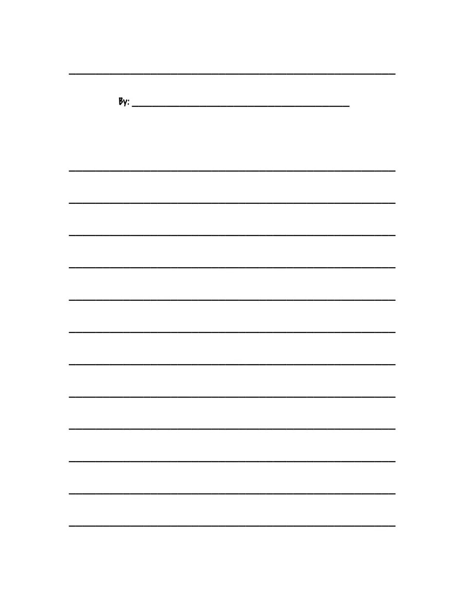 Alternate ending draft, first page: students write a title and their name after By:, then begin writing their new ending