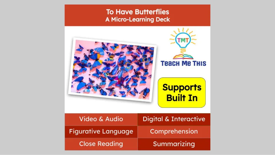 Cover of To Have Butterflies, a micro-learning deck on figurative language, comprehension, and summarizing