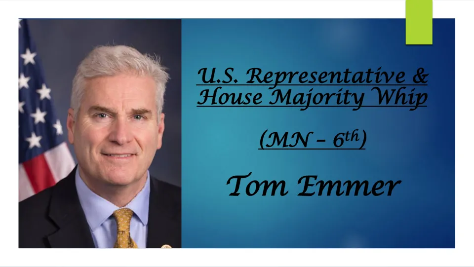 Biography cover identifying Tom Emmer as U.S. Representative for Minnesota’s 6th district and House Majority Whip