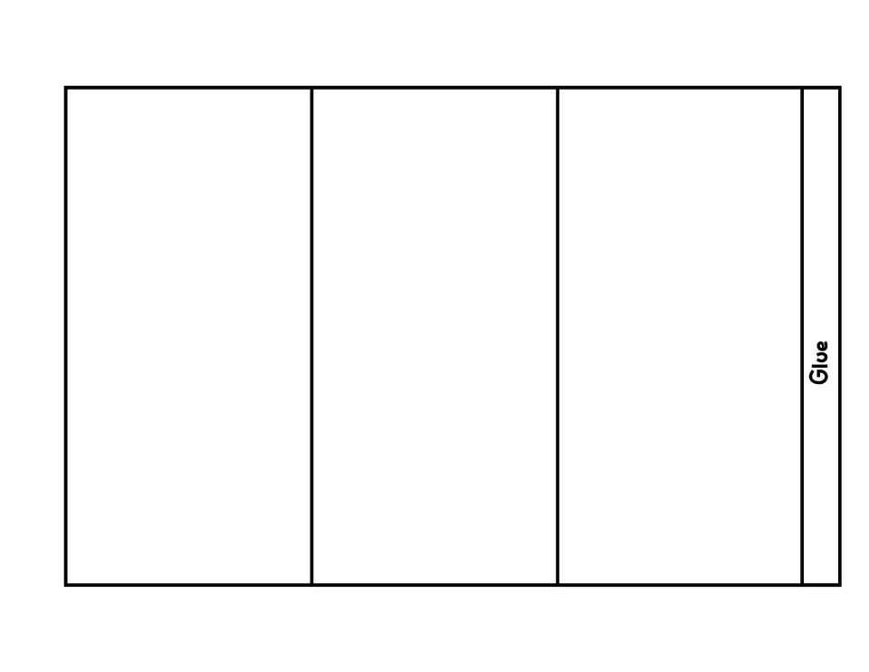 Foldable base cut-out piece: three more blank panels with one glue tab on the right, extending the strip for six stages