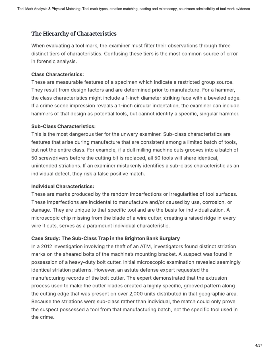 Chapter 1 reading explains class, subclass, and individual characteristics with a bank burglary case study.