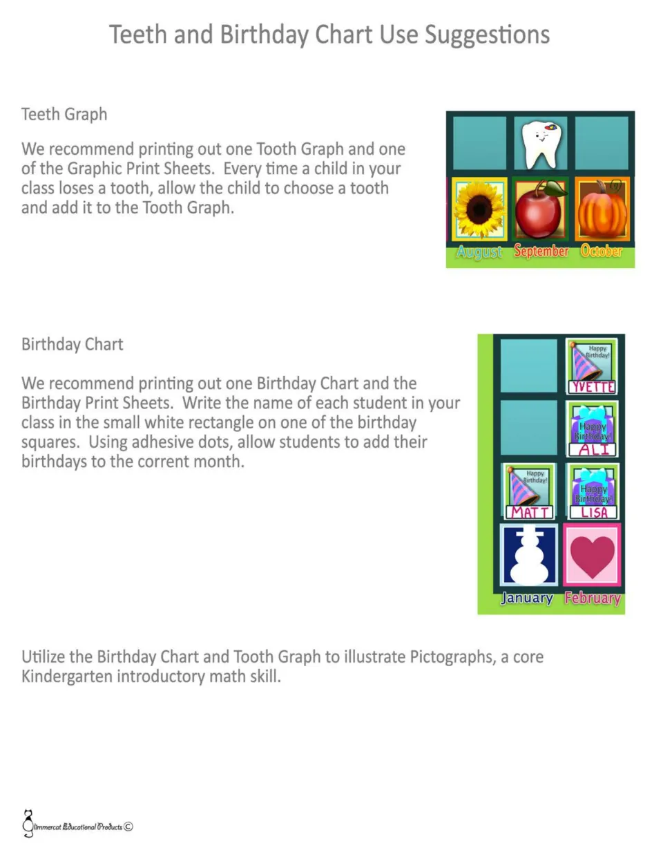 Use suggestions: students add a tooth to the graph when one is lost and place named birthday squares under their month