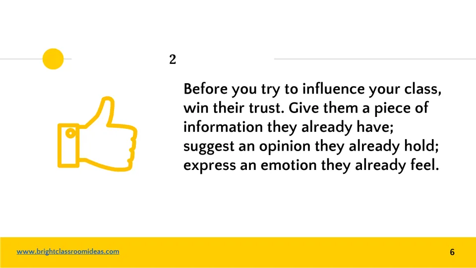 Tip 2 of the presentation guide: build trust through information, opinions, or emotions students already share