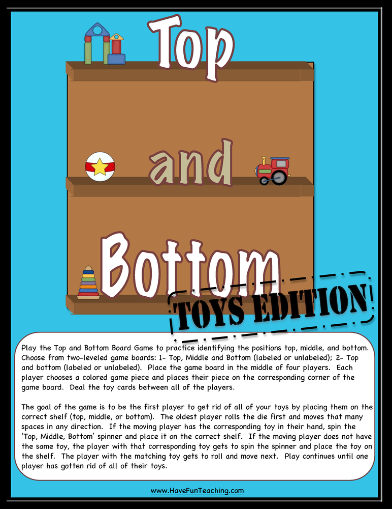Top and Bottom Toys Edition Opposites Activity Board Game by Teach Simple