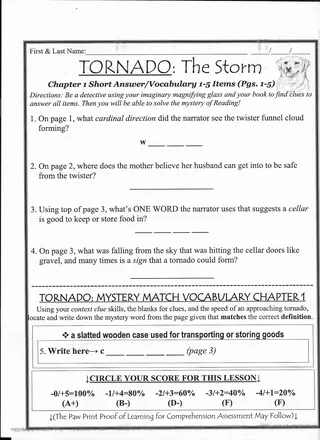 TORNADO Comprehension/Short Answer/Vocabulary/Exit Quiz Packet – sample page 2
