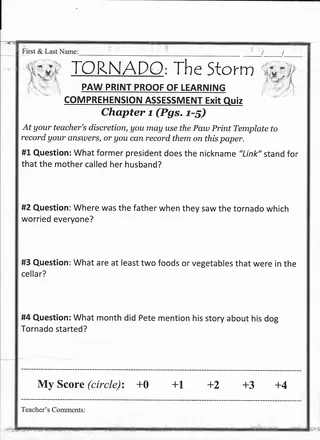 TORNADO Comprehension/Short Answer/Vocabulary/Exit Quiz Packet – sample page 4