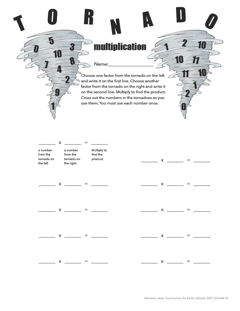 Tornado Multiplication Worksheet – cover