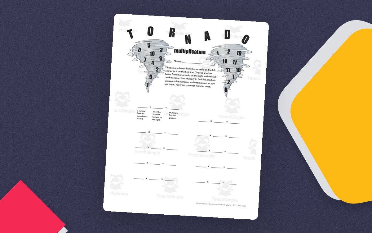 Tornado Multiplication Worksheet preview