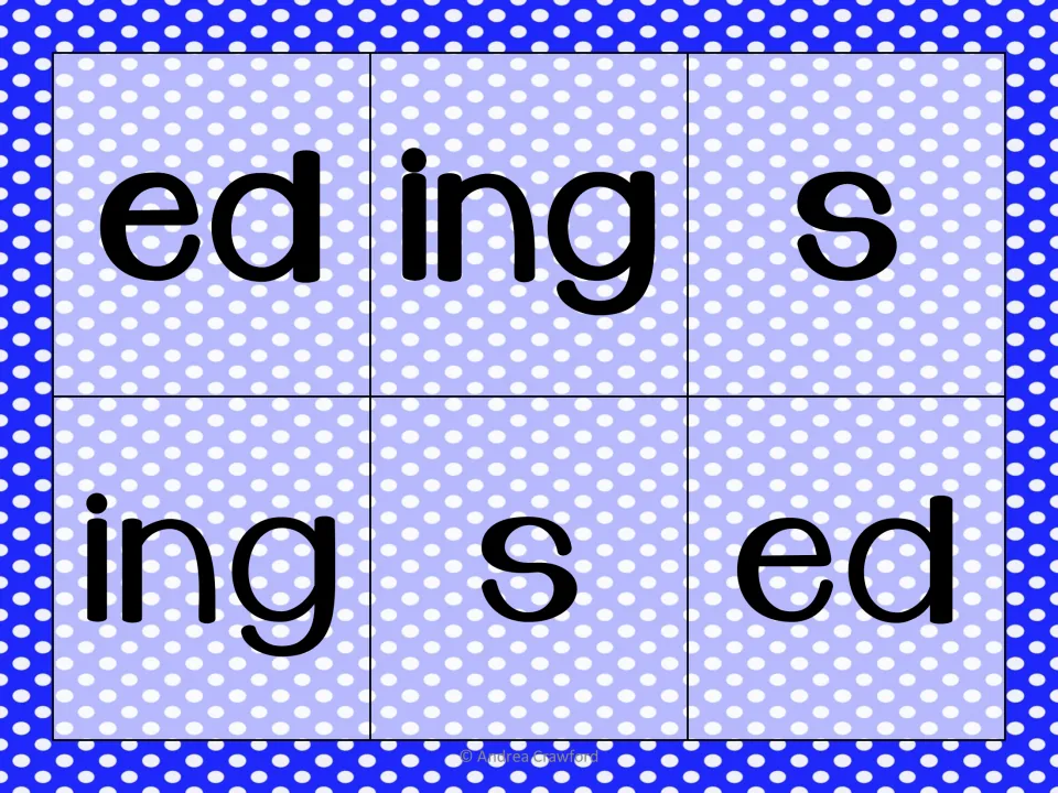 Inflectional endings mat: students toss onto ed, ing, s, ing, s or ed to choose which suffix to add to a base word