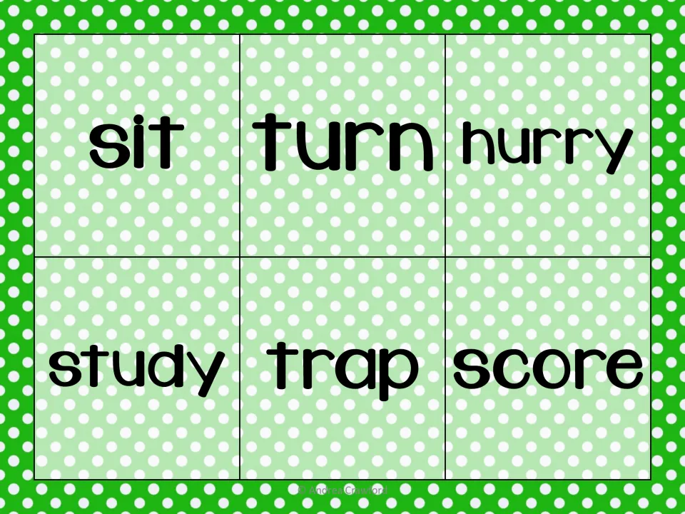 Base-word mat listing sit, turn, hurry, study, trap and score for adding ed, ing or s with mixed spelling changes