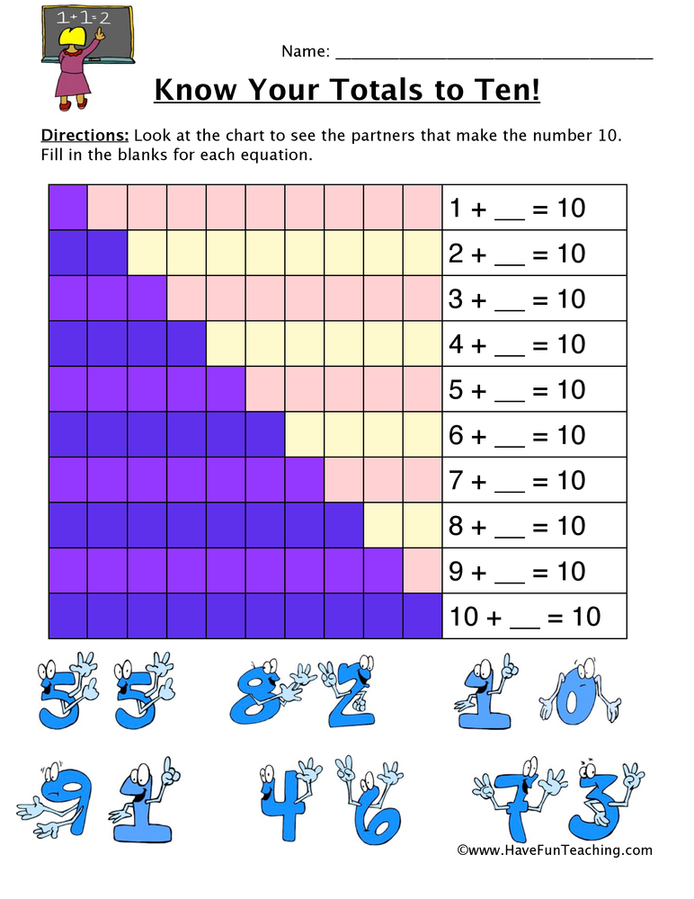 Totals to Ten Worksheet teaching resource preview