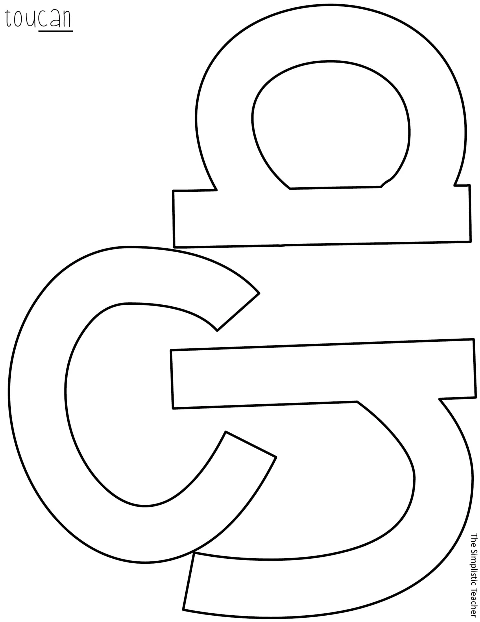 Outline letter cutouts c, a, and n complete the word “toucan” for the tropical classroom display message