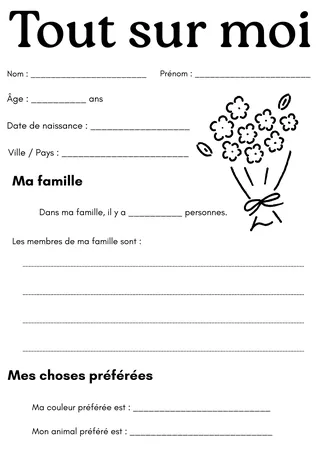 Tout sur moi - all about me french worksheet – cover