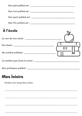 Tout sur moi - all about me french worksheet – sample page 2