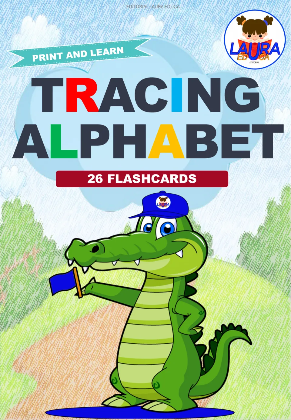 Cover of Tracing Alphabet, an animal-themed tracing resource labeled 'Print and Learn' and '26 Flashcards'