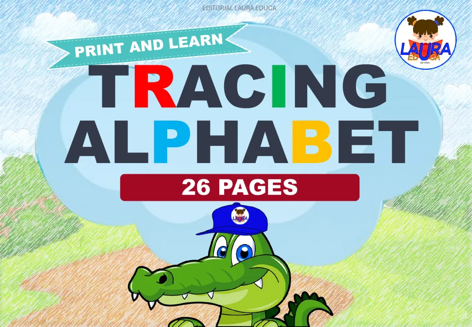 Cover of the alphabet tracing resource, labeled 'Print and Learn', 'Tracing Alphabet', and '26 Pages'