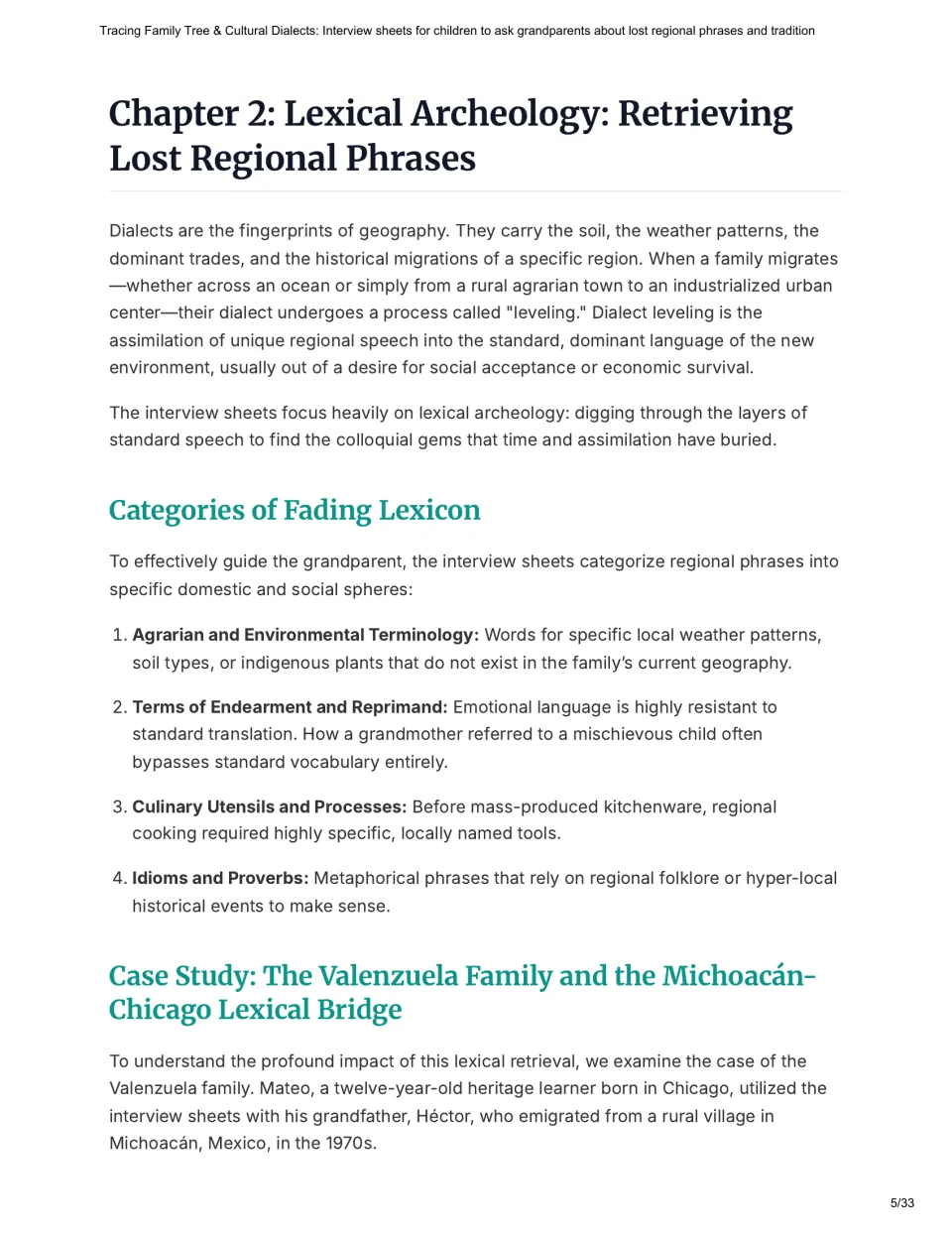 Chapter 2 introduces regional phrase categories and a case study of a family's Michoacán–Chicago language ties