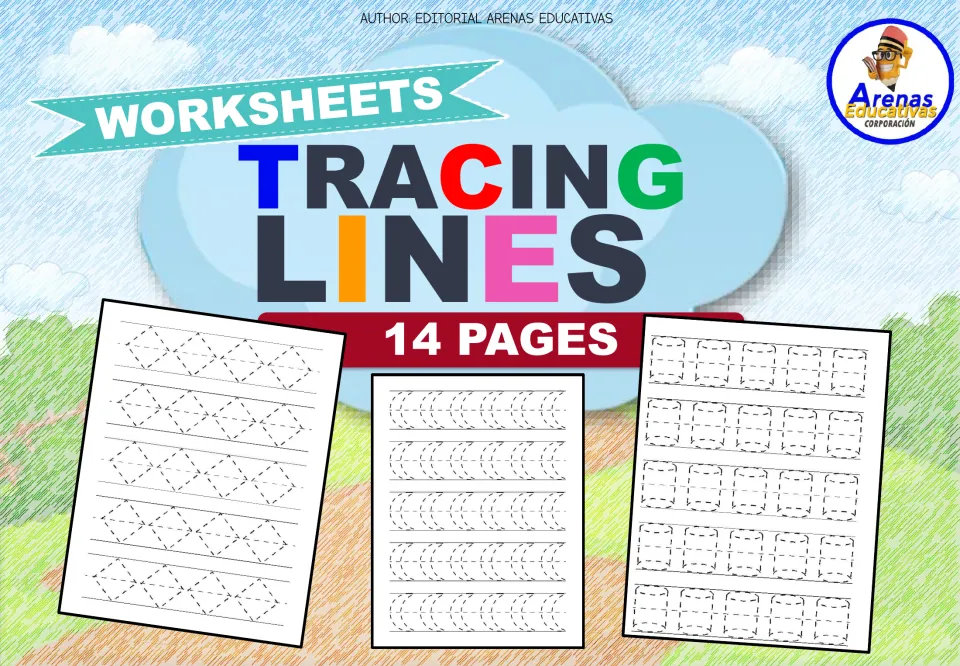 Cover of Tracing Lines showing the words '14 PAGES' and samples of diamond, crescent, and cylinder tracing