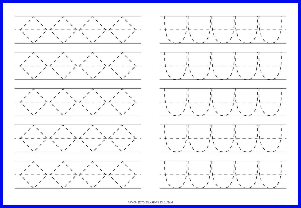 Tracing exercise page 2: repeating diamonds and rounded U-shaped strokes for handwriting preparation