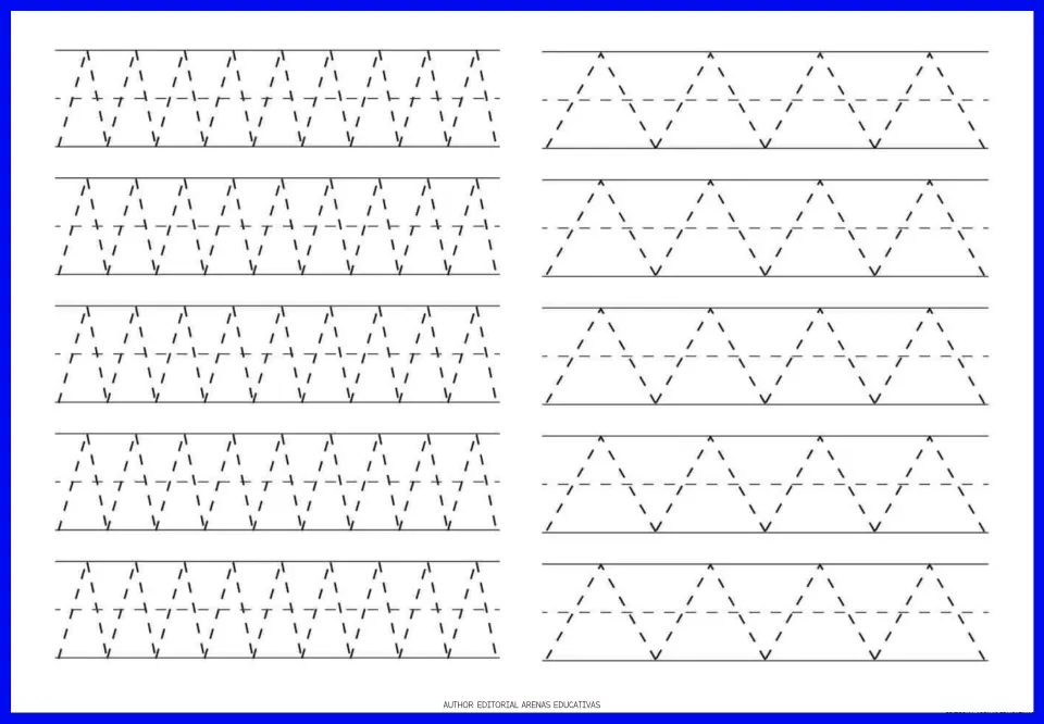 Tracing exercise page 7: repeating narrow zigzags and wider zigzag peaks for pencil movement practice