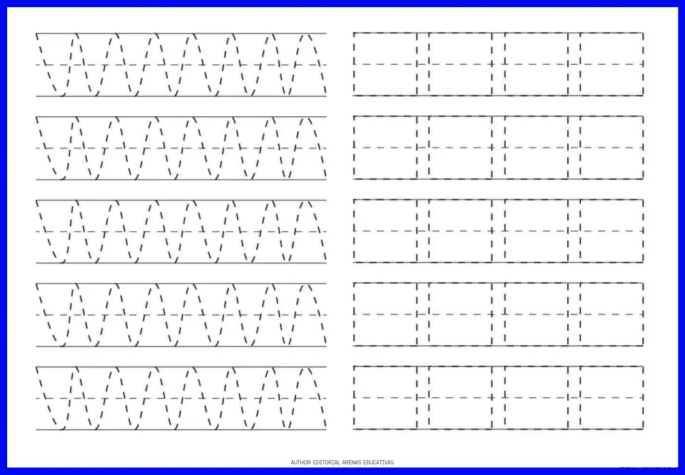 Tracing exercise page 8: repeating tall, narrow waves and square outlines for handwriting preparation