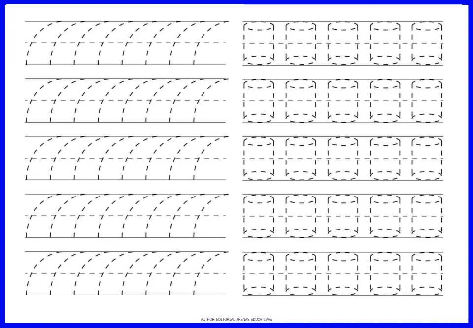 Tracing exercise page 9: repeating upward curves and cylinder outlines for controlled pencil strokes