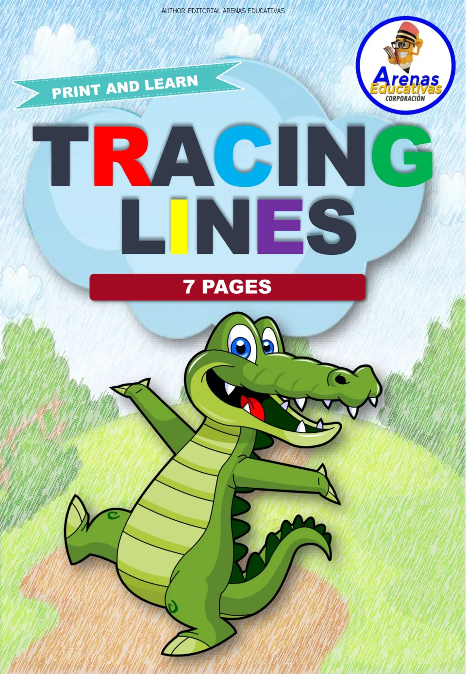 Cover for the tracing resource, labeled 'Tracing Lines,' '7 Pages,' and 'Print and Learn' by Arenas Educativas