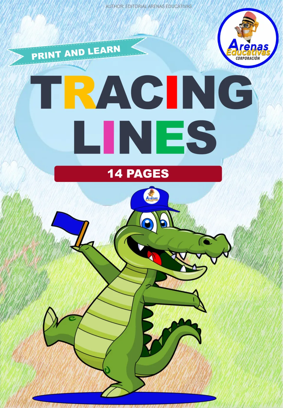 Cover of the tracing practice book labeled 'Tracing Lines,' '14 Pages,' and 'Print and Learn' for children